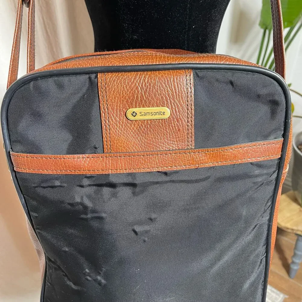 Vintage Samsonite Canvas Travel Crossbody Leather Trim Shoulder Bag